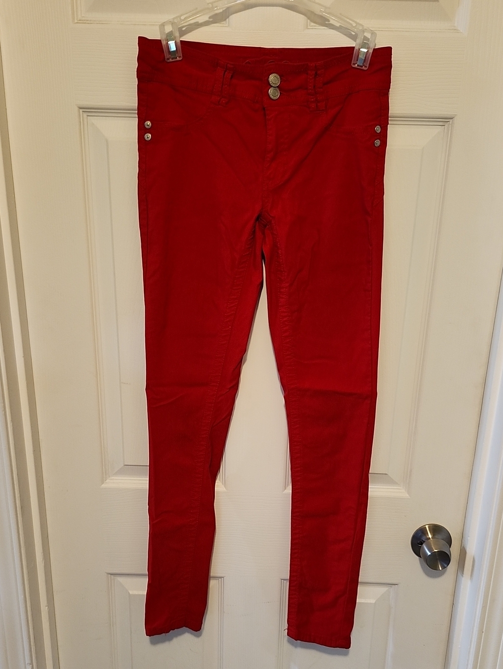 Red Slim Stretch Pants for Women